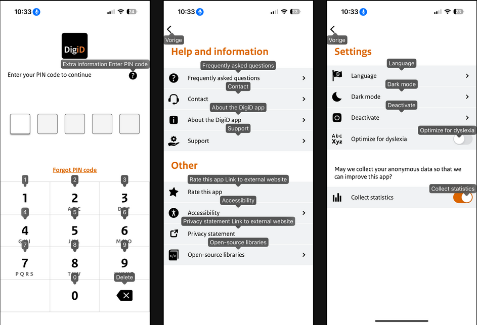 Screenshot of an app with Voice Control enabled, numbers and labels are indicated by tooltips