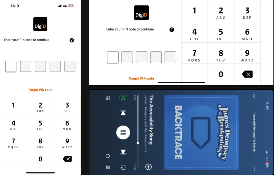 Screenshot of an app in landscape mode, the layout has changed to two columns