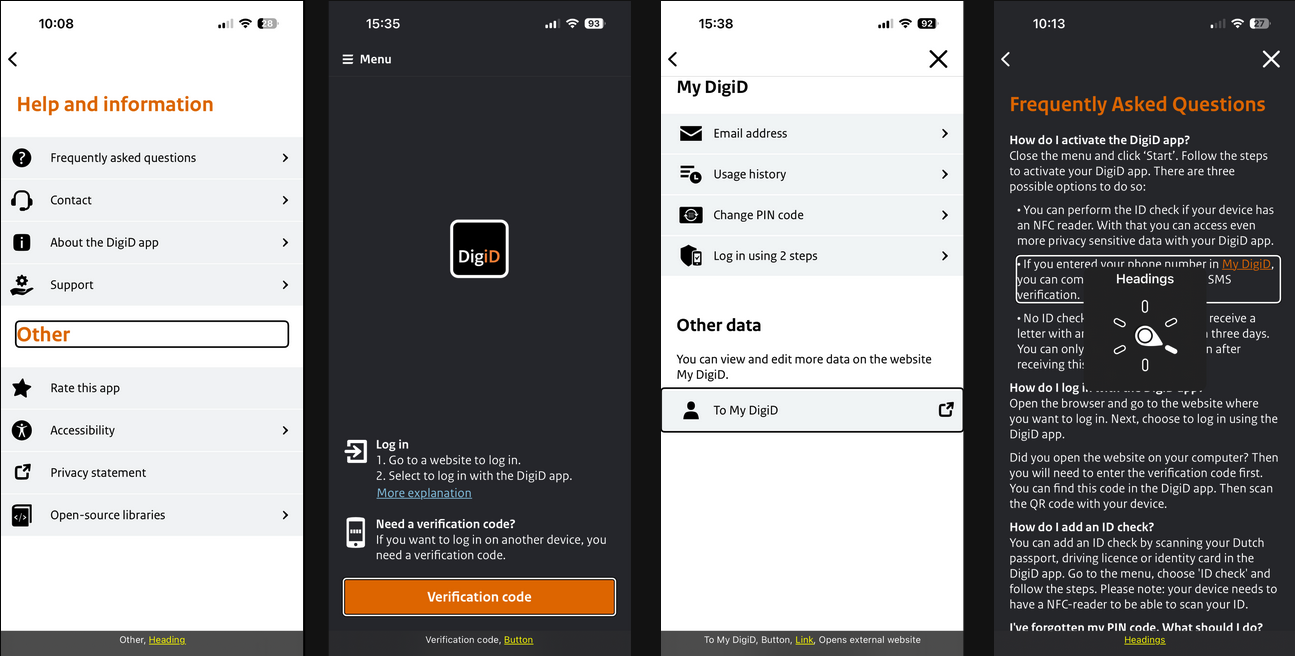 Screenshot of an app showing that the role of elements has been marked for assistive technologies